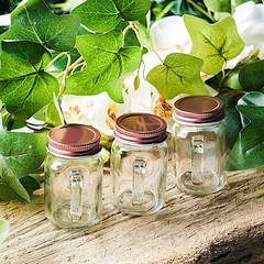 4 Clear Rose Gold 4 oz Glass Mason Mini Jars Lids Wedding Party Favor Holders