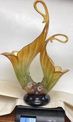 Double Amber/ Green Resin Centerpiece Table Vase Large 18”
