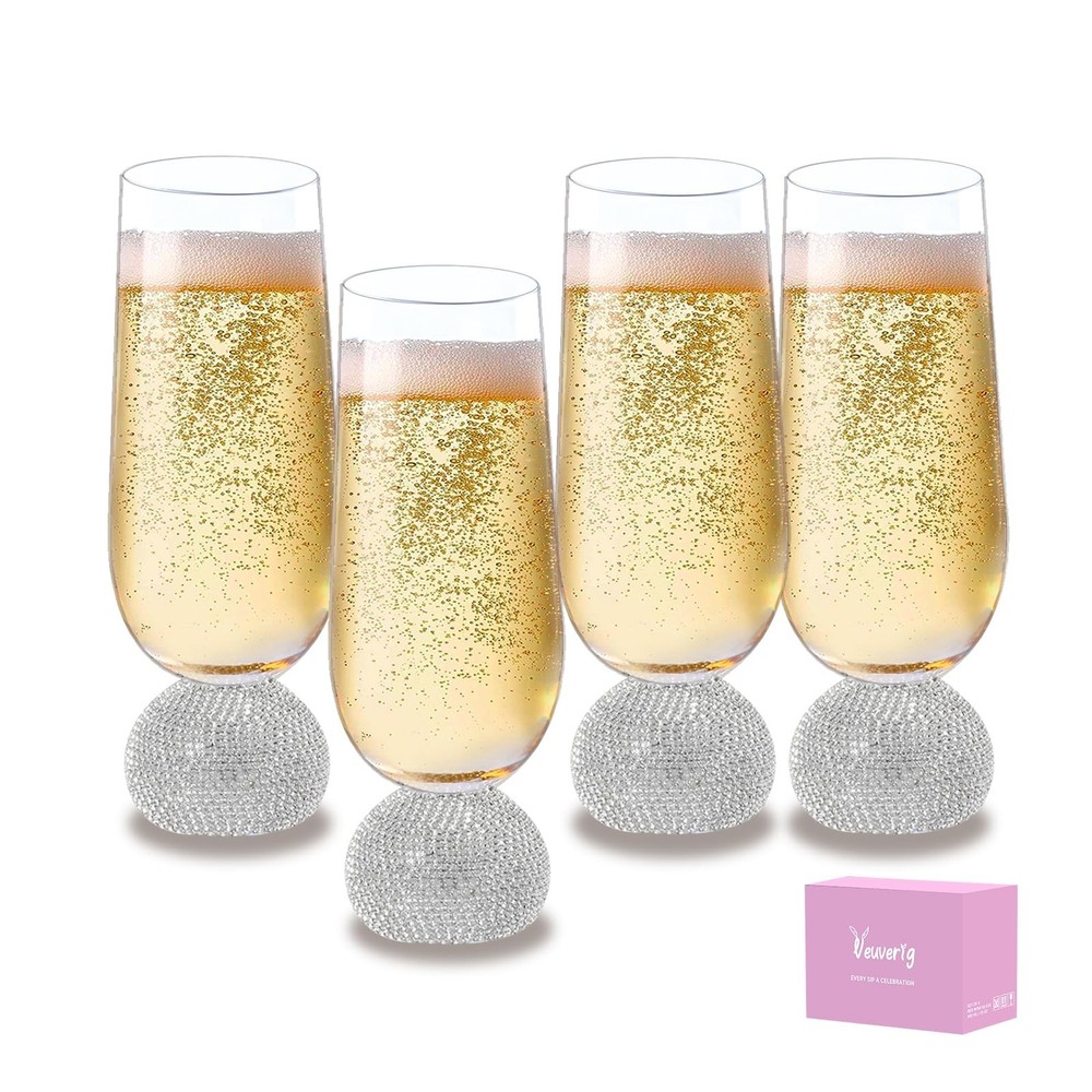 Champagne Flutes set of 4,Stemless Wedding Champagne Glasses,Unbreakable Crys…