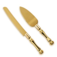 Gold Elegant Cake Knife and Server Set, Steel Plated Blades with Acrylic Handles