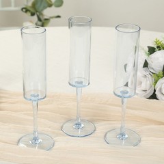 6 DUSTY BLUE Cylindrical 6 oz Reusable Plastic Champagne Flute Glasses Party