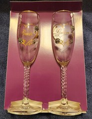 Rawcliffe Bride & Groom Champagne Flutes Pewter Roses with Gold Heart