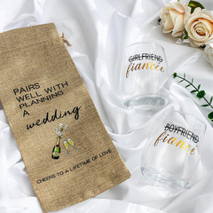 Engagement Gifts for Couples, Newly Engaged Wine Glass and Bag Set, Fiance Gifts