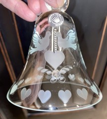 Forever Dove/ Hearts Etched Champagne Flutes Pair with Matching Bell Ornament