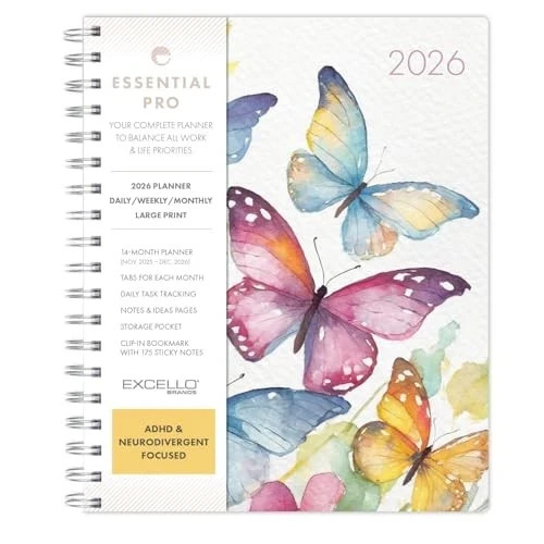 Essential PRO 2026 Daily, Weekly & Monthly 7″ x 9″ Watercolor Butterflies