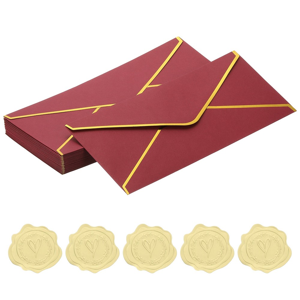 Envelopes 4 1/8 x 9 1/2 inch with Gold Edge, 24 pcs for V Flap, Burgundy