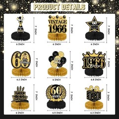 Refavor 9Pcs 60th Birthday Party Decorations – Black Gold