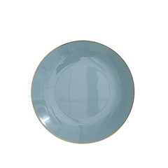 DUSTY BLUE 10 Glossy 8″ Round Plastic Salad PLATES Gold Rim Party Events