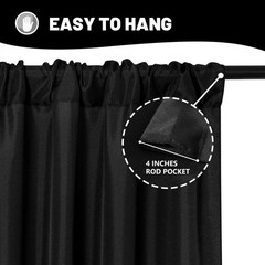 Black Backdrop Curtain for Party, Background Drapes Panels with Rod Pocket, W…