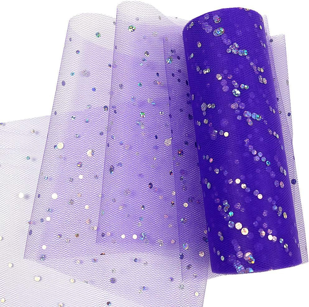 Sequin Glitter Tulle Rolls 6 Inch X 10 Yards (30 Feet) Purple Color for Table Ru