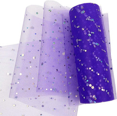 Sequin Glitter Tulle Rolls 6 Inch X 10 Yards (30 Feet) Purple Color for Table Ru
