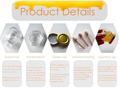 Honey Pot, Mini Glass Honey Jars with Wood Dipper, Gold Lid, Bee 2oz 30 pack