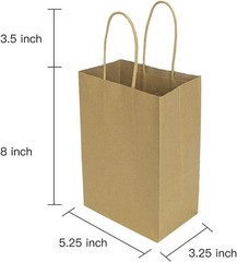 100 Pack 5.25″x3.25×8″ Brown Small Paper Bags with Handles Bulk, Gift Paper Bags