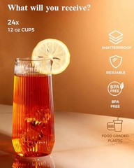 48 Pack Disposable Ribbed Origami Ripple Plastic Glasses Set – 24 Clear48Pack