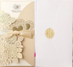25 Pcs Gold Wedding Laser Cut Invitation Cards Rose Heart Greeting & Envelopes