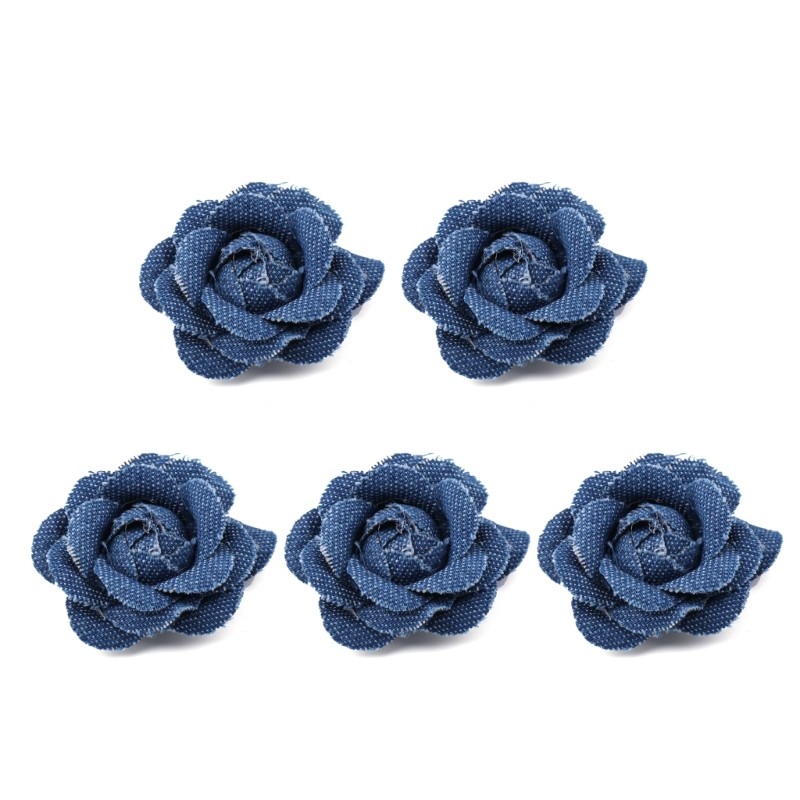 Set of 5 Korean Denim Flower Appliques for Hats, Dresses, and Home Decor