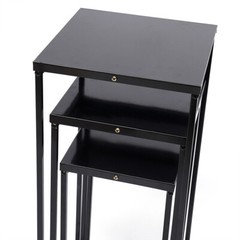 3Pc Black Metal Square Plant Stands Set Tiered Display 20×20×50–26×26×70 cm