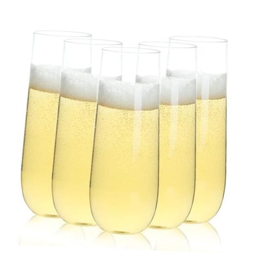 Pack 9 oz Stemless Plastic Champagne Flutes Disposable Champagne 48 Clear