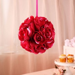 2 FUCHSIA 7″ Silk Roses Flowers Kissing Balls Wedding Party Events Centerpieces