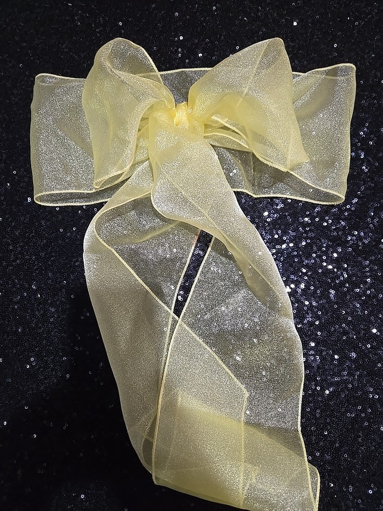43 pcs Sheer Chair Decor Bow Sash 104″ x 6″ Yellow Glitter Wedding Party Organza
