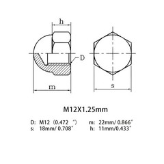 M12X1.25mm 304 Stainless Steel Fine Thread Hex Acorn Cap Nuts Decorative Nut …