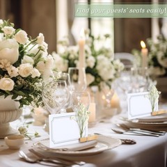 50 PCS Wedding Place Cards Wooden Clip Babys Breath Table Setting Black
