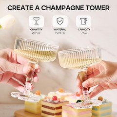20 Pack Plastic Champagne Tower, 7oz Champagne Coupe Unbreakable Plastic Cock…