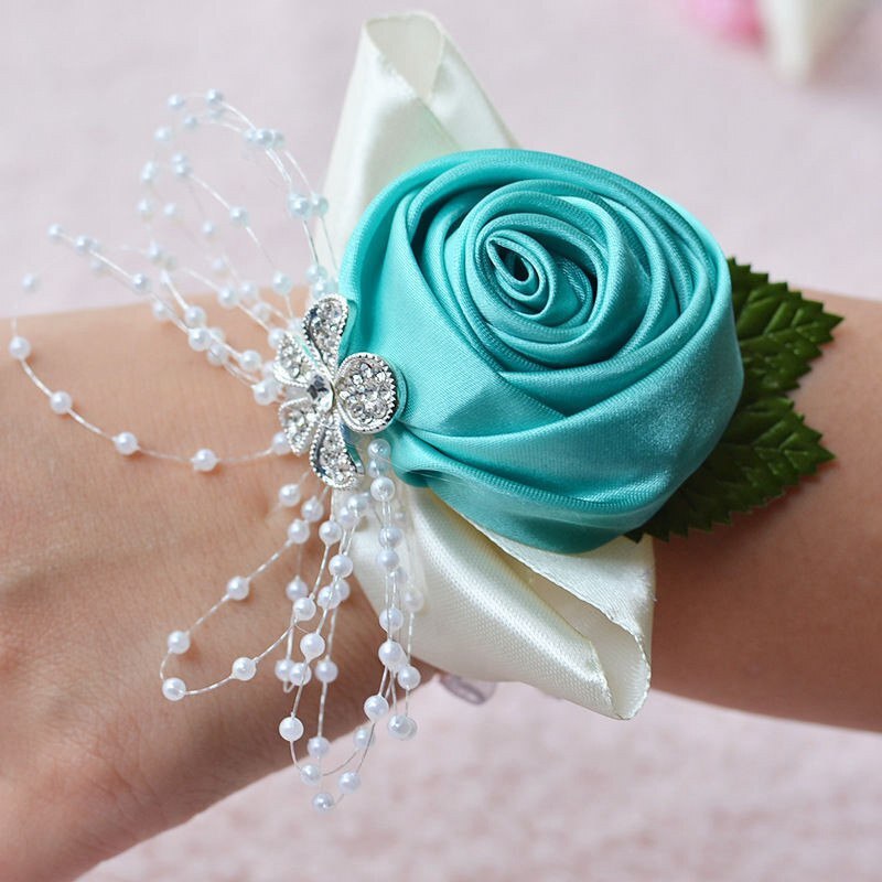 Hand Flower Bracelet Corsage Bridesmaid Wedding Prom Band Wrist Party Decor