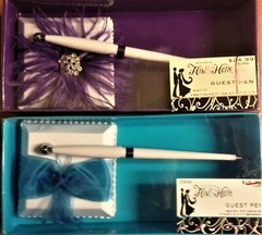 NIB Studio His & Hers Wedding Guest Pen, Purple OR Turquoise on White, 7.75″T