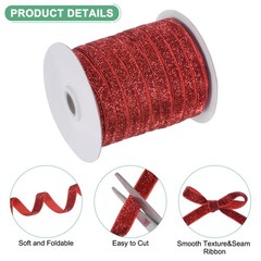 Metallic Glitters Velvet Ribbon 3/8″x50 Yards for Gift Bright Red