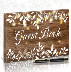 Wood Grain Wedding Guest Book with Pen for Wedding Decor Birthday Rustic Leaves