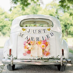 JUST Married Banner Car Decorations, Gold Glitter Just Married Sign Garland for