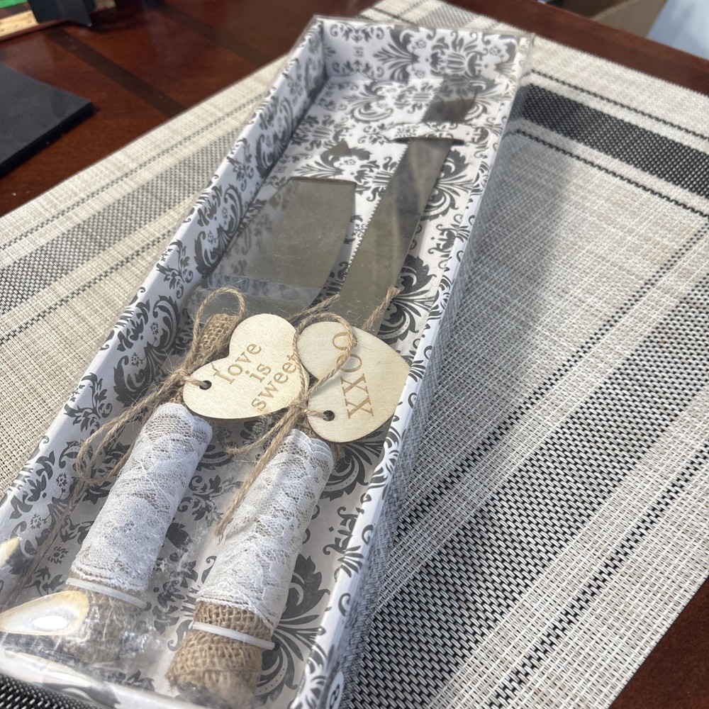 STUNNING Sparkle & Bash Wedding Cake Knife and Server Set Stainless Steel LOVE