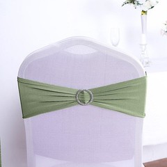 10 Eucalyptus Green Spandex CHAIR SASHES with Silver Round Buckles Wedding