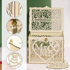 1 PCS Wooden Wedding Card Box With Lock Sign Mr Mrs Money Gift Post Case