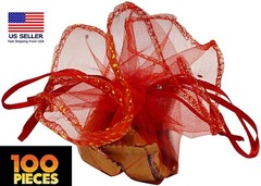 100pcs Sheer Organza Favor Bags Round Drawstring Organza Pouches -10.2″ Diameter