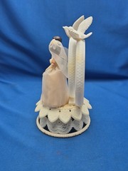 Bride & Groom 1950’s Wedding Cake Topper Lace Fabric Tulle Doves Rings