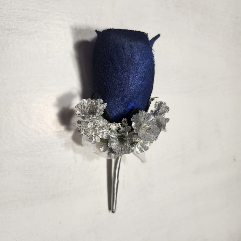 Navy Blue Silver White Rose Bridal Wedding Bouquet Accessories