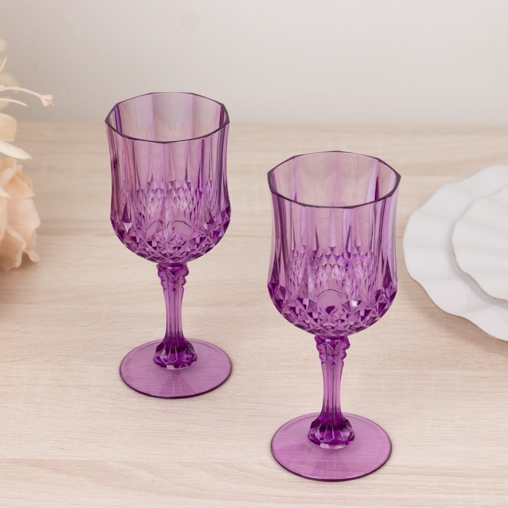 PURPLE 6 Plastic 8 oz Crystal Cut Goblets WINE GLASSES Party Events Decorations
