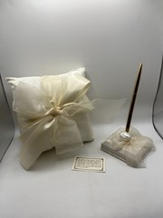 90s Beverly Clark Ivory Pearl and Lace Wedding Guest Book, Pillow and Pen