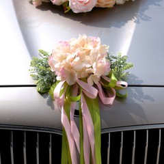 1 Set Artificial Flower Wedding Car Decor Kit Heart-Shaped Wreath Bow Garland