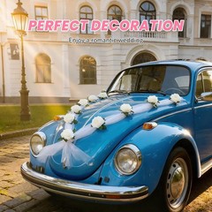 Wedding Car Decorations Kit – Floral Garland & Satin Bows, Elegant Wedding Car D