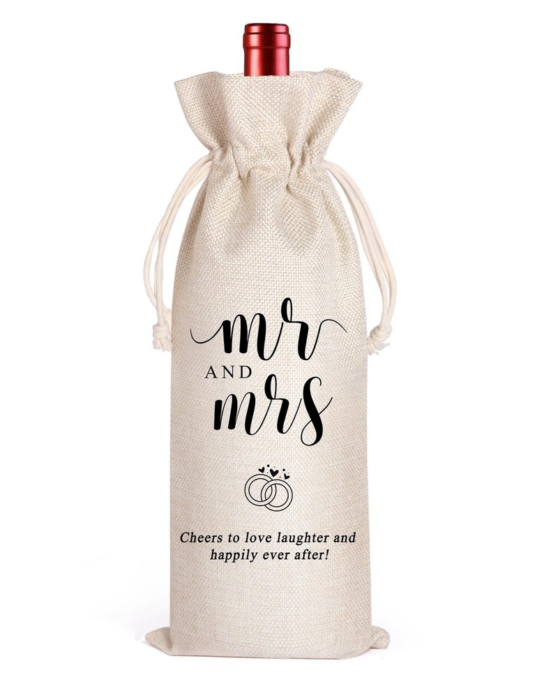 LANBAIHE Mr and Mrs Wine Bag, Wedding Shower Gifts Large, Mr&Mrs-Beige