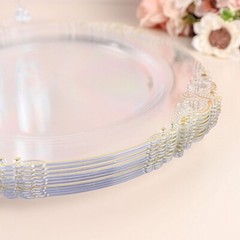 10 CLEAR GOLD 10″ Round Plastic Salad Dinner PLATES Embossed Baroque Rim Party