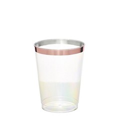 9 oz Clear with Rose Gold Rim Plastic Disposable Cups Party Tableware Wedding
