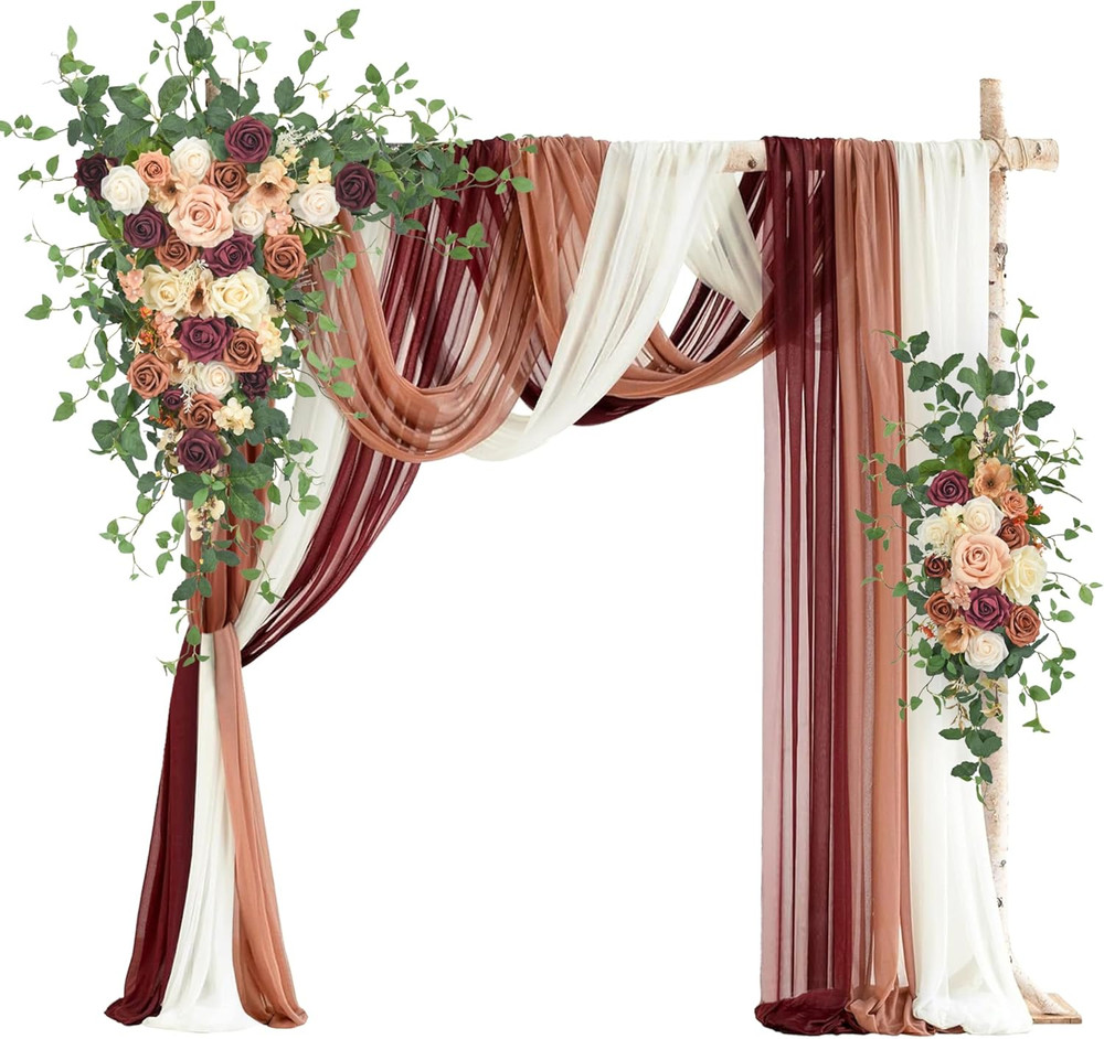 Deluxe Wedding Arch Flowers & Drapes Kit – 5 Pcs Sunset Terracotta & Burgundy
