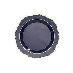 20 NAVY BLUE 8″ Round Plastic Dinner Plates GOLD Scalloped Rim Events Wedding