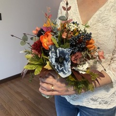 Bridal Wedding Bouquet Lovely Budget Minded Faux Bubble Pearl Blue + Fall Colors