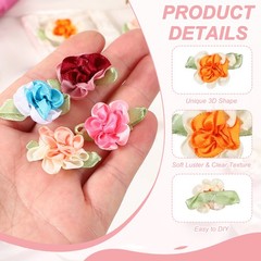 20Pcs Ribbon Flowers 1.2 in Fabric Flowers Satin Ribbon White/Orange