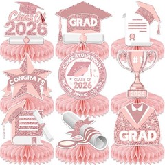 2026 Pink Graduation Decorations Honeycomb Centerpiece for Rose Gold